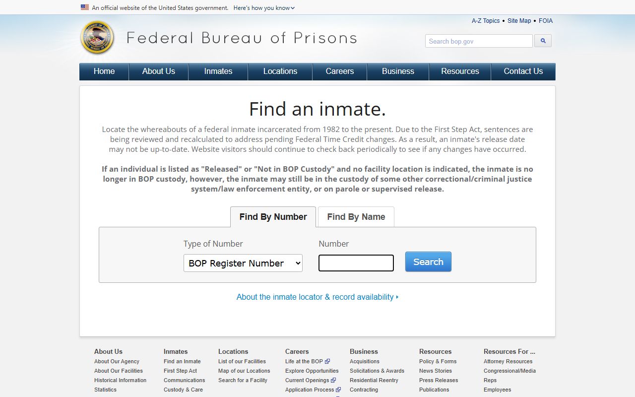 Washington County jail mugshots federal BOP inmate locator fields